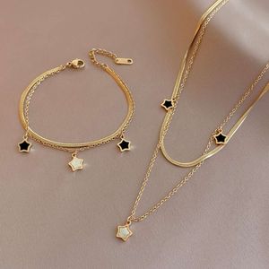 Luxo high-end estrela concha aço inoxidável 14k ouro colar pulseira jóias