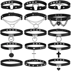 Choker Woman Black Punk Collar Necklace Pu Leather Goth Rivets Pendientes Party Club Sexy Gothic Femme Jewelry