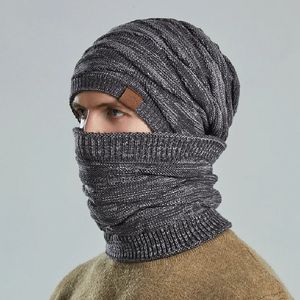 Зимние теплые шапочки Skullies для женщин и мужчин, толстая флисовая снежная шапка-ушанка, мужская уличная ветрозащитная вязаная шапка с шарфом 240131