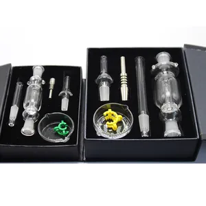 Headshop888 NC002 Gift Box Dab Rig Glass Bong Smoking Pipes 10mm 14mm Stainless Steel Nail Borosilicate Tip Mouthpiece Wax Dish Clip Water Perc Bubbler Pipes
