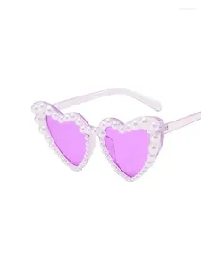 Sonnenbrille, übergroß, mit Perle, herzförmig, UV400, niedlich, modisch, Liebesbrille, Katzenauge für Damen