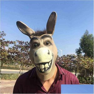 Maski imprezowe zabawne Adt Py Donkey Horse Head Mask Lateks Halloween Animal Cosplay Zoo Props Festival Costume Ball Y220805 Drop dostawa DHS1E