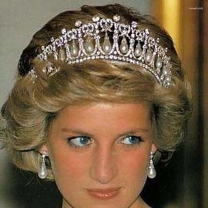 Hårklipp vintage silverfärg drottning prinsessa diana kronkristall och pärla diadem för brudtillbehör brud tiara pannband