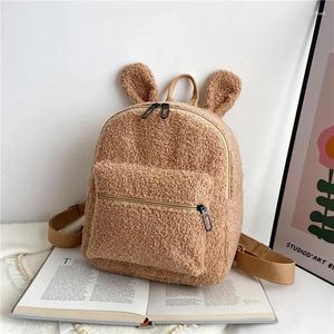 School Bags 2024 Est Fuzzy D Backpack Solid Color Fluffy Wild Soft Plush Bag With Ears For Little Girls