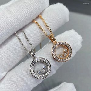 Hängen som säljer 925 Sterling Silver Three Diamond Rotating Circular Pendant Women's Necklace Fashion Luxury Brand Party Gift