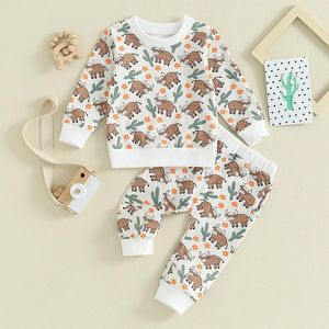 Set di abbigliamento CitgeeAutunno Bambino Neonato Bambina Pantaloni Set Fiore Cactus Stampa Felpa a maniche lunghe Vestito Abiti autunnali