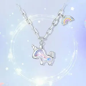 Hängsmycken VOQ Silverfärg Rainbow Unicorn Charm Halsband och pendell Damer Girls Birthday Party Gift Jewelry