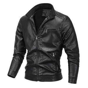 2023 Winter Top Slim Fit Plush Leather Jacket Motorcykel Stand Up Collar Herrkläder 240130