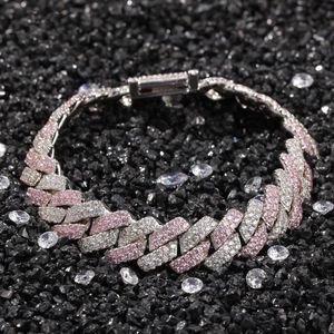 Branco rosa zircônia cúbica gelo fora dois tons miami cubana link corrente pulseiras pode abrir bloqueio feminino masculino bling cz rapper jóias201u