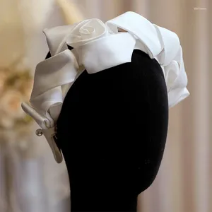 Hårklipp handgjorda bowknot satin hårband temperament brud bröllop seniorer pografiska tillbehör