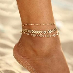 Kristal payetler Anklet Seti Kadınlar Plaj Ayağı Takı Vintage Beyan Ankletler Boho Style Party Summer Mücevher 3pcs Lot11675