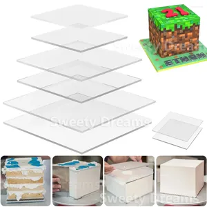 Bakeware Tools Acrylic Square Cake Diskes Tall Double Barrel Disc Layer Diy Art Blank Board Topper Bakning Dekoration Verktyg