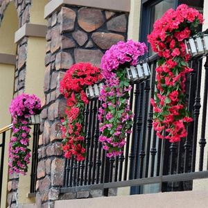 Dekorativa blommor kransar violetta konstgjorda blommor simulering vägg hängande korg orkidé falska siden vinrankor1326j