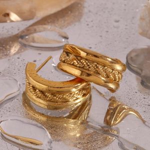 Hoop Earrings Waterproof Delicate Vintage Rope Texture Wide Band For Woman Stainless Steel Gold Color Statement Earring