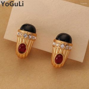 Ohrstecker Retro Schmuck 925 Silber Nadel Geometrisch Rot Schwarz Für Frauen Weibliche Geschenk 2024 Trend Ohr Zubehör