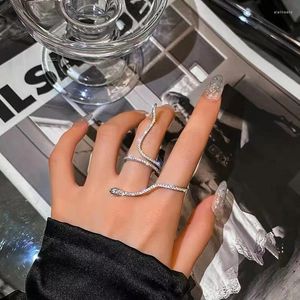 Küme halkaları Kore moda gotik serin yılan şekli kadınlar için tam rhinestone kızlar ayarlanabilir hip hop punk ring parti mücevherleri