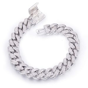 Kaisney 12mm 와이드 화이트 골드 도금 Gra Moissanite 다이아몬드 팔찌 S Sterling Sier Cuban Link Chain Hiphop Jewelry