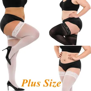 Calzini da donna Calze di grandi dimensioni più sexy coscia alta in pizzo lungo per donna XXXXL calza a rete nera con antiscivolo