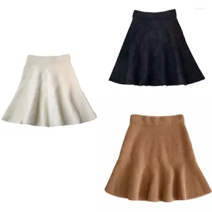 Skirts Womens Casual Elastic High Waist A-Line Mini Skirt Winter Faux Mink Hair Furry Solid Color Pleated Flared Short