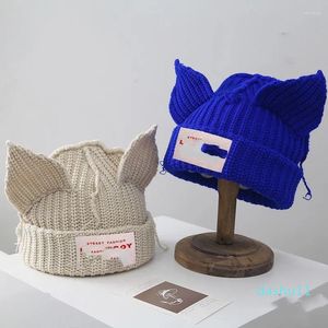 Bola bonés moda com capuz orelha malha chapéu dupla camada outono inverno quente porco lã nicho design hip-hop gorro frio