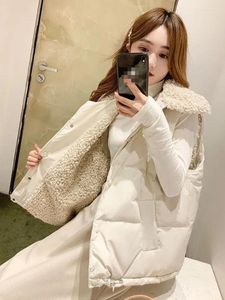 Coletes femininas 2024 mulheres colete outono inverno turn-down colarinho acolchoado moda coreana sólida sem mangas imitação de cabelo de cordeiro jaquetas