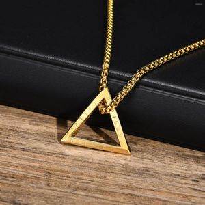 Pendant Necklaces Men's Norse Viking For Boys Waterproof Stainless Steel Triangle Geometric Amulet Collar 55/60/70cm Box Chain