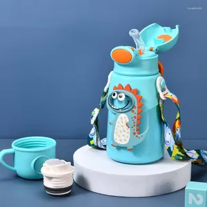 Water Bottles Carton Thermos Bottle For Kids Thermal Food Grade Stainless Steel Pot Belly Straw Cup With Strap