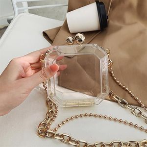 Cross Body Fashion Clear Acrylic Women Handväskor Kvinnars påse Designerkedja Transparent Crystal Shoulder Påsar Kvinna Crossbody2926