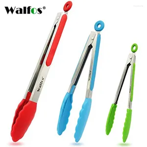 Tools WALFOS Stainless Steel Silicone Kitchen Tongs BBQ Clip Salad Bread Cooking Food Serving