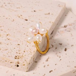 Cluster Rings GLSEEVO Designed Natural Freshwater Pearl Ring 18K Gold Plated Flower Decoration Handmade Glamour Lady GR0380