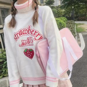 Kvinnors tröjor söta jordgubbar broderad lös tröja japanska kawaii ulzzang kvinnliga koreanska harajuku kläder för kvinnor
