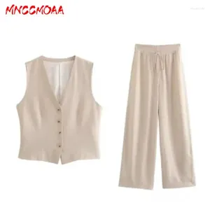 Women's Vests MNCCMOAA 2024 Woman Fashion Sleeveless V-Neck Vest Solid Color Casual Wide Leg Pants Sets Female