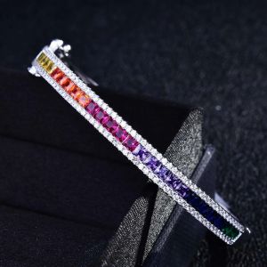 Bangles WPB Luxury Zircon Women's Bracelet Full of High Carbon Diamonds Rainbow Bangles Female Fine Jewelry Bright Wedding Party