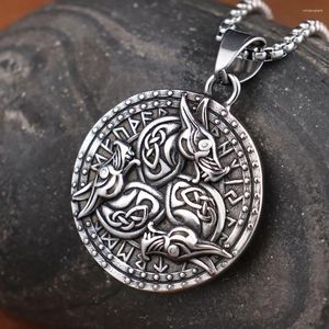 Colares de pingente de aço inoxidável na moda viking raven men nórdico odin rune colar criativo escandinavo jóias presente atacado