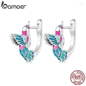 Creolen Bamoer 925 Sterling Silber bunte Emaille Eisvogel Vogel Ohrschnallen für Frauen trendigen feinen Schmuck