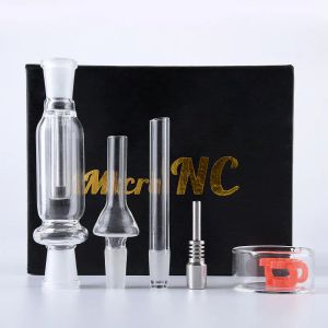 Micro NC Nector Collector Rökningstillbehör 10mm 14mm Joint Mini Hookahs med Titanium Nail Oil Rig Dab Straw Water Pipe With Box ZZ