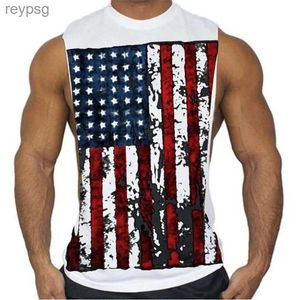 تتصدر دبابات الرجال الجديد بلا أكمام تانك أعلى رجال تدريب اللياقة البدنية على TOP Fashion US Flag Print T-Shirt YQ240131