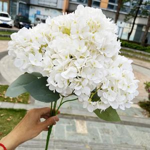 Flores decorativas grande artificial hortênsia macrophylla realmente toque grande cabeça diy buquê de noiva casa jardim decoração de festa de casamento