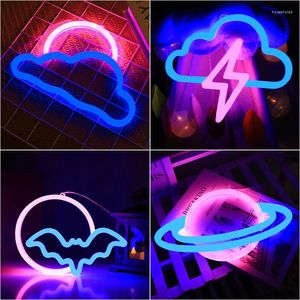 Nattljus 2 Sidan LED Bright Neon Light Game Pad Fire Moon Star Sign Modeling Lamp Room Wall Art Decoration Xmas Birthday Wedding