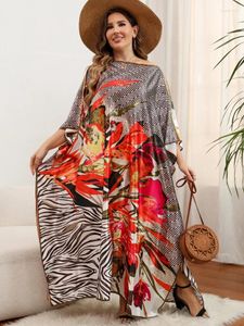 Kvinnors badkläder Edolynsa Multicolored Boho Tryckt Long Kaftan Casual Loose Satin Dress Summer Clothes Women Beach Wear Swim Suit Cover Up