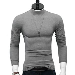 Arcsinx Slim Fit Men Tshirt plus size 4xl 5xl 6xl Modna Moda ciasne długie rękawy Tshirty Man Grey White Turtleck koszulka Homme 240119