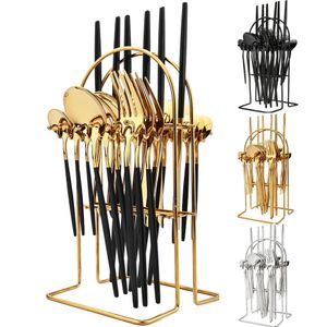 JANKNG 24 pezzi Set di stoviglie Set di posate in acciaio inossidabile Stoviglie da cucina Coltello Forchetta Cucchiaio Posate Oro nero Argenteria per 6 240130