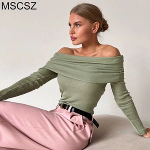 Off Shoulder Sweater Women Fashion Knitted Jumper Autumn Winter Wool Cashmere Sweater Pullover Elegant Long Sleeve Top For Women 240131