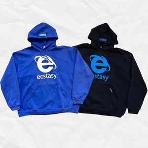 Ecstasy Letter Graphic Print Pullover Men Y2K Oversized Hoodie Harajuku Sweatshirt Hip Hop Hooded Clothes Streetwear Tops 240131