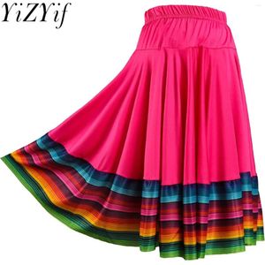 Röcke Damen Folklorico-Tanzrock, spanischer Flamenco, bunt, großer Schwung, langes folkloristisches mexikanisches Folk-Performance-Kostüm
