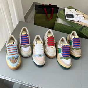 The New Couple sneakers Flat Rhyton Sneaker Screener casual shoes Vintage Classic Green Blue Pink Rhinestone Stripe Low Top Leather trainer Tennis shoes Size 35-44