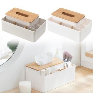 Aufbewahrungsboxen Bins Tissue Box Halter mit Bambusabdeckung Kreative moderne Desktop-Fernbedienung Organizer für Home Office272J