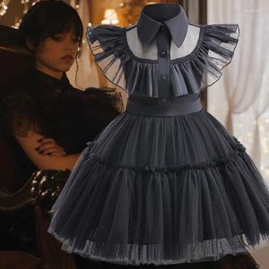 Vestidos da menina quarta-feira addams bebê meninas vestido de verão malha princesa baile festa desempenho trajes crianças roupas 1 2 3 4 5 6 anos