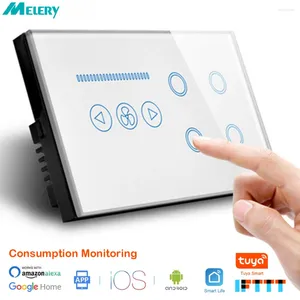 Smart Home Control Melery Wifi Tuya Licht 4 Gang Schalter Lüftergeschwindigkeit Dimmer Unterbrecher Glas Touch Panel Strommessung Fernbedienung von Alexa Google