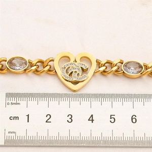 Classic Bracelets Link Chain Women Brand Letter Bangle 18K Gold Plated Stainless Steel Crystal Lovers Gifts Wristband Cuff Chains 232o
